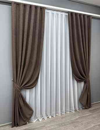 Комплект готовых штор VR-Textil Лен № 1750ш Венге 150х270 см 2 шт (33-0643) Киев