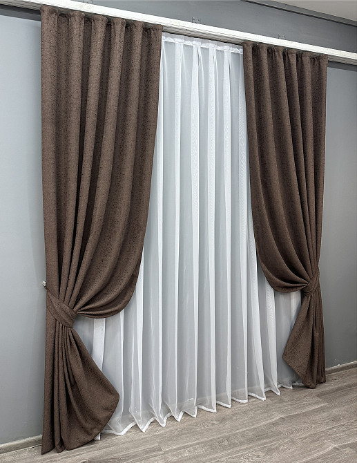 Комплект готовых штор VR-Textil Лен № 1750ш Венге 150х270 см 2 шт (33-0643) Киев - изображение 3