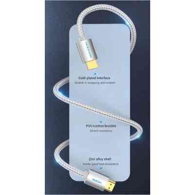 Кабель HDMI M - M, 2.0 м, V2.0, 4K 60Гц, обплетення, Silver Metal Type Vention Винница