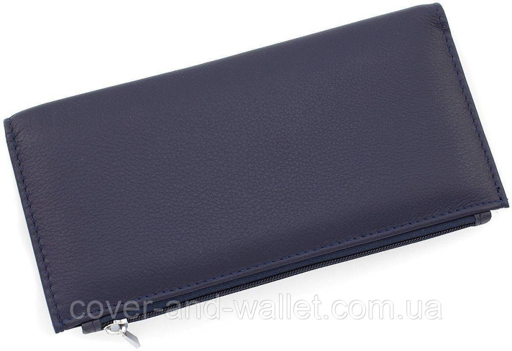Тонкий кожаный кошелек на ​​молнии черный Синий Киев - изображение 2