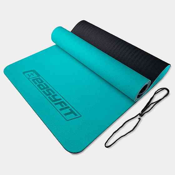 Килимок для йоги та фітнесу EasyFit TPE+TC 6 мм двошаровий м'ятний-чорний Коломия