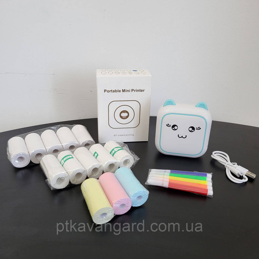 Дитячий міні принтер "Котик" портатиний бедротовий для термодруку, 9 рулонів термобумаги Bluetooth Хмельницький - фото 1