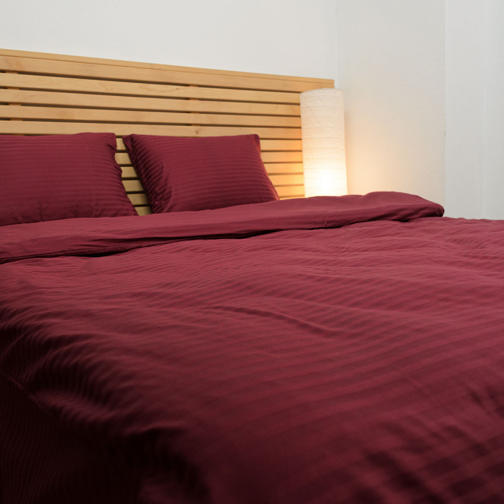 Постільна білизна Євро комплект Страйп Сатин 125 г/м2 YouStar (Бордовий) 2 х 50х70 Суми - фото 5