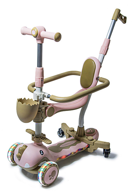 Трехколесный самокат-беговел с бортиком Dinosaur 5 в 1. Розовый. Для деток от 1 года. С музыкой и по Одесса - изображение 1