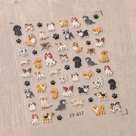 Наліпки для нігтів 3D рельєфні – собаки та лапки, 1 аркуш 7×9 см Київ