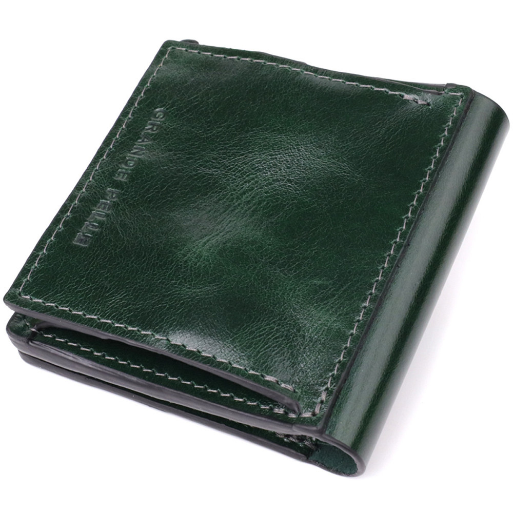 Компактный кошелек в два сложения из натуральной гладкой кожи GRANDE PELLE 22946 Зеленый Киев - изображение 2