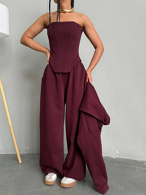 Жіночий стильний трендовий костюм-трійка петля Бордо, 42/44 Одеса - фото 1