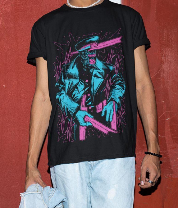 Футболка для хлопчика з аніме принтом Людина-бензопила оверсайз (зріст від 165 до 180) Чорний AnimeJ0804m Дніпро - фото 3