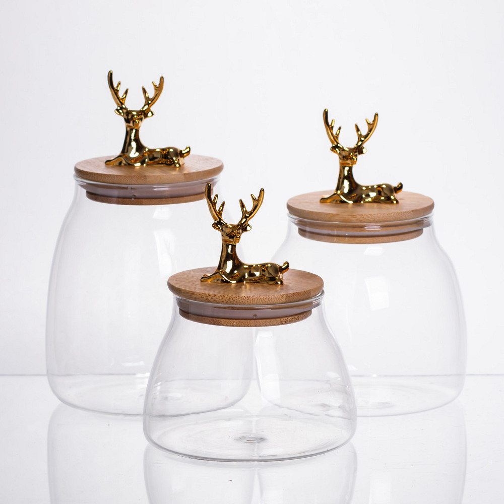 Набір банок для зберігання 3 штуки з бамбуковими кришками 0.5/08/1 л 64486-55 Коломыя - изображение 3