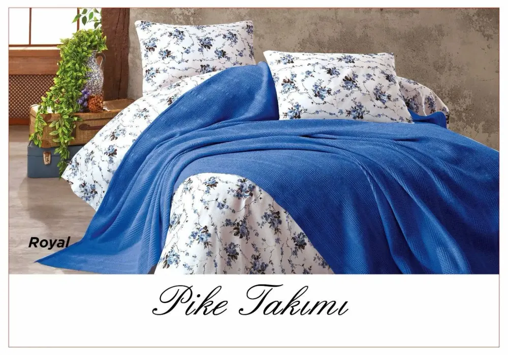 Постельное белье с вафельным покрывалом La Villa Mavi Синий Коломия - фото 1