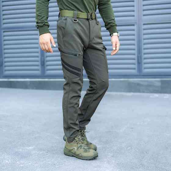 Чоловічі Штани Карго Pobedov Static тактичні штани Softshell з кишенями мікрофліс хакі Одеса
