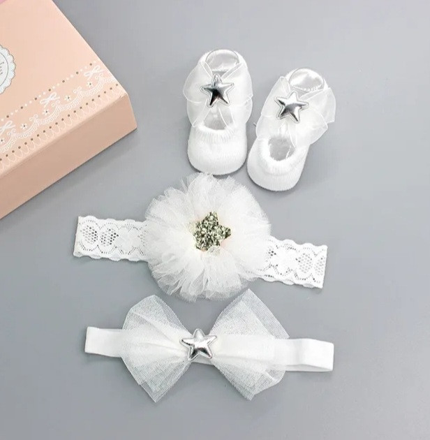 Набор пинетки и повязка универсальный белый Киев - изображение 1