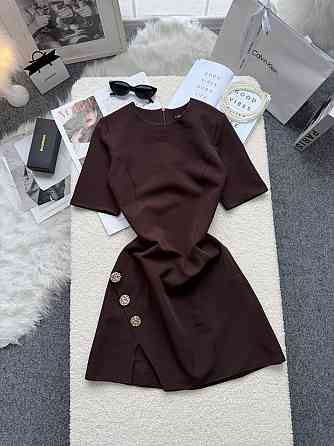 Жіноче базове мініплаття з декоративними ґудзиками креп костюмка Шоколадний, 42/44 Одеса