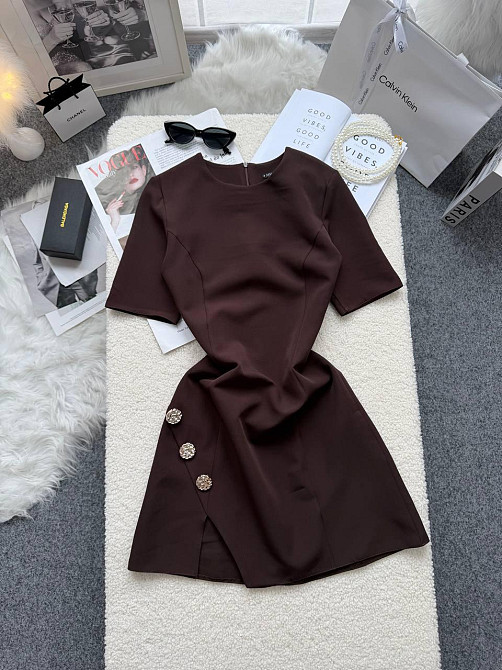 Жіноче базове мініплаття з декоративними ґудзиками креп костюмка Шоколадний, 42/44 Одеса - фото 1