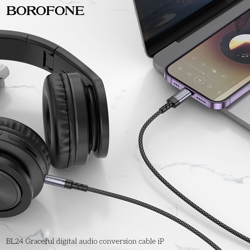 Аудиокабель BOROFONE BL24 iP to 3.5mm male, nylon braid, 1m, Metal Grey Одесса - изображение 8