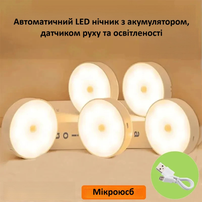 LED нічник ZYFYYDS з ІЧ датчиком руху та освітленості, магнітним кріпленням, акумулятором і зарядкою micro-USB, холодне світло Николаев - изображение 1