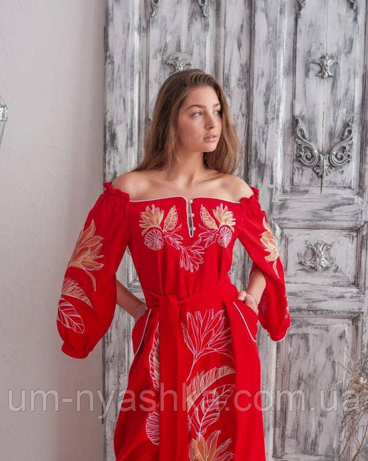 Жіноча вишита сукня на льоні Княжна червона Кривий Ріг - фото 2
