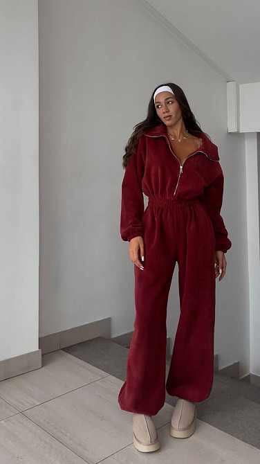 Стильный женский изящный комбинезон двусторонний флис. Бордо, 46/48 Одесса - изображение 1