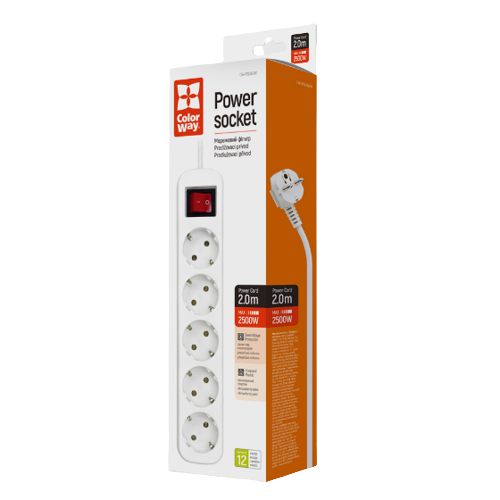 Фільтр мережевий 5 розеток 2м білий CW-PSEA52W ColorWay Житомир