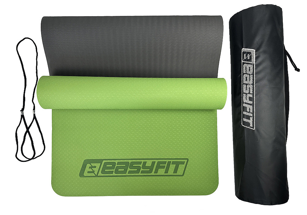 EasyFit Килимок для йоги та фітнеса EasyFit TPE+TC 6мм двошаровий + Чохол зелений з чорним Коломыя - изображение 6