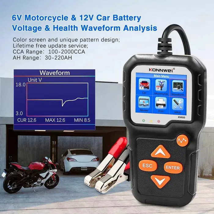 Тестер аккумуляторов автомобиля Konnwei KW650 Черный Винница - изображение 8