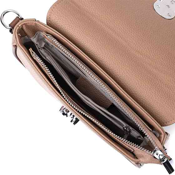 Женская полукруглая сумка с интересным магнитом-защелкой из натуральной кожи Бежевая (Vintage) Киев