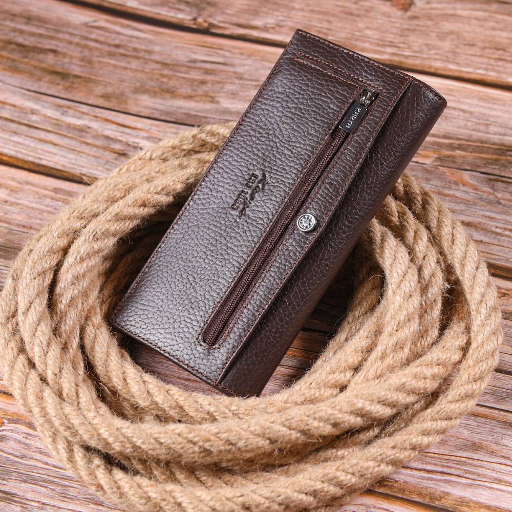 Чудовий вертикальний чоловічий гаманець із натуральної зернистої шкіри KARYA 21437 Коричневий Київ - фото 9