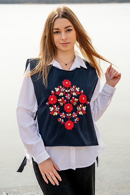 Вишита жилетка, жилетка — вишиванка  льон стрейч Київ - фото 2