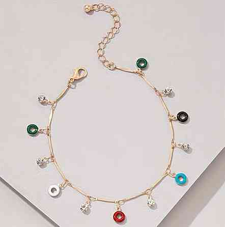 Браслет женский на ногу золотистый с подвесками и камнями Киев