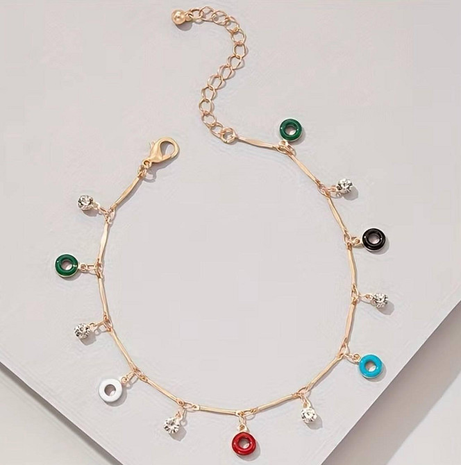 Браслет женский на ногу золотистый с подвесками и камнями Киев - изображение 2