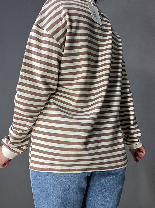 Лонгслів жіночий TEXTURE 1255 реглан смугастий трикотажний оверсайз крій, бежевий, one size Київ - фото 15