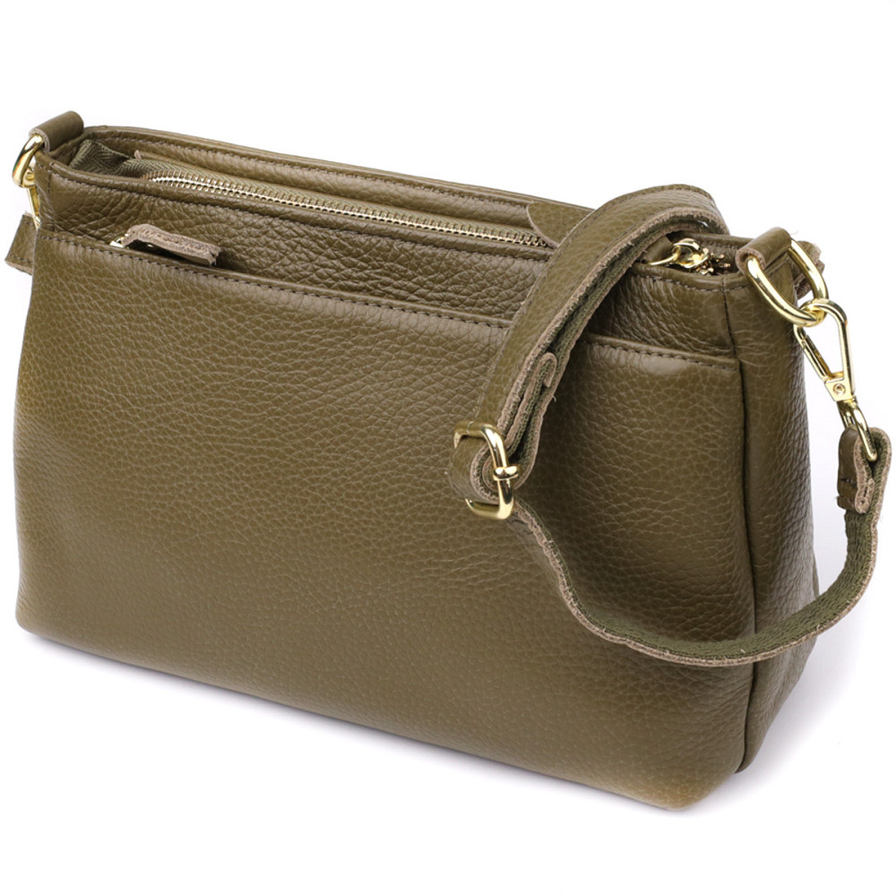 Стильна шкіряна сумка із щільним дном для жінок Vintage 22984 Оливковий Київ - фото 1