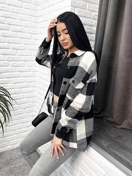 Жіноча тепла сорочка "Elba" оптом | Розпродаж моделі 46-48, Чорний+білий Київ - фото 6