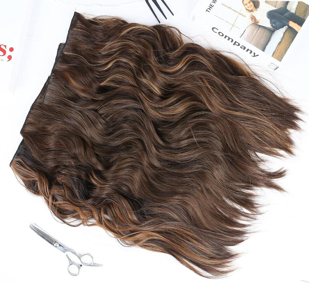 Накладные пряди на невидимой ленте клипсах 50см каштановые, волосы коричневые с карамельным мелированием Киев - изображение 6