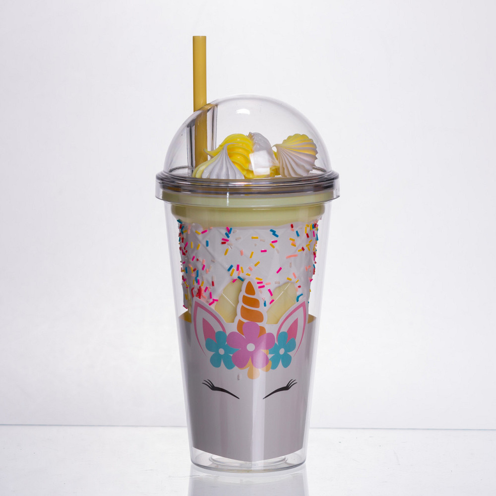 пластиковий стакан з трубочкою і кришкою 400 мл багаторазовий Жовтий HP-18-1Y Коломыя - изображение 1