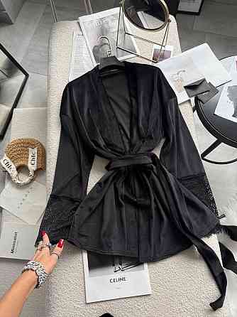 Жіночий стильний романтичний велюровий халат + мереживо Чорний Одеса