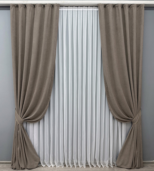 Комплект готовых штор VR-Textil Микровелюр Petek YL № 1707ш Какао 150х270 см 2 шт (33-0763) Киев - изображение 2