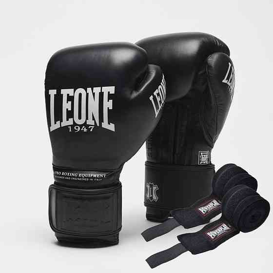 Боксерські рукавиці Leone GN111 THE GREATEST Black 18 унцій (бинти 4 м. в комплекті) Кам'янське