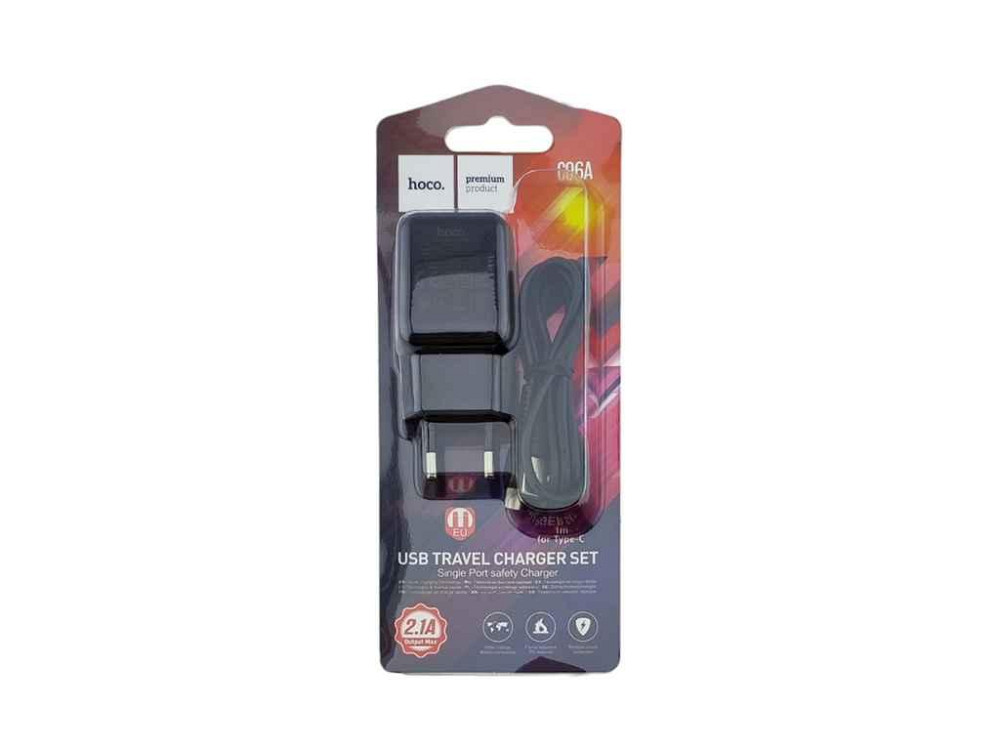 Мережевий зарядний пристрій Type-C C96A 2.1A-1USB 2в1 1м ТМ Hoco Київ - фото 1