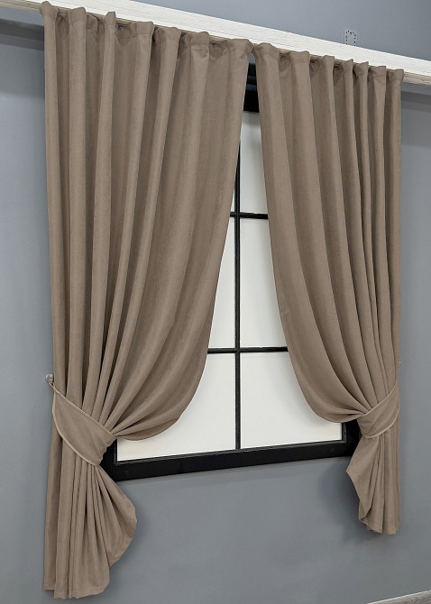 Комплект коротких штор VR-Textil Мікровелюр Petek YL № 1701ш Капучино 130х170 см 2 шт (35-0458) Київ - фото 2