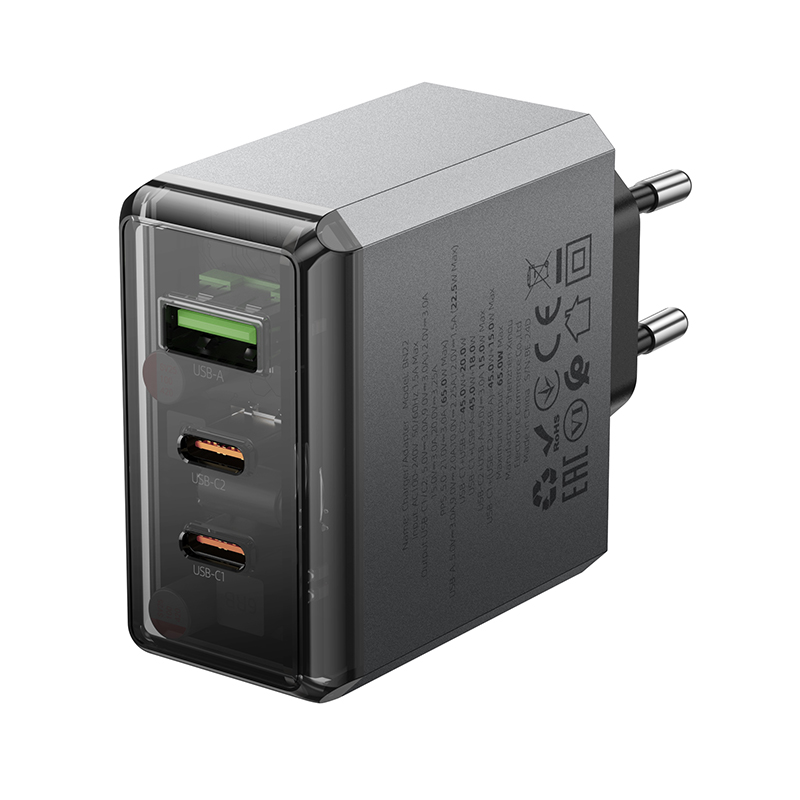 Мережевий зарядний пристрій BOROFONE BN22 Lena PD65W(2C1A) charger(EU) Metal Gray Одеса - фото 3