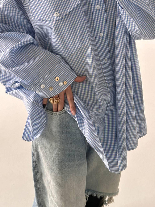 Женская стильная оверсайз рубашка с открытой спиной коттон Голубой Одесса - изображение 8