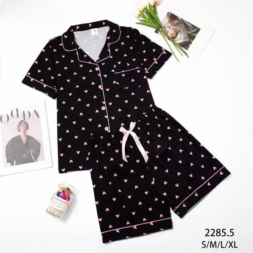 Женская трикотажная пижама двойка с сердечками Черный, 48 Одесса - изображение 2