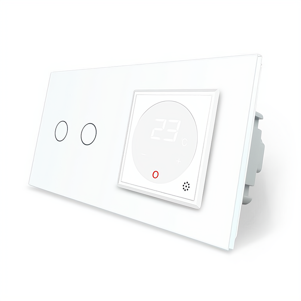 Комбінований терморегулятор (термостат) програмований для електричної теплої підлоги та 2-сенсорний вимикач LIVOLO, білий скляний, в одній рамці (VL-C Коломия - фото 3