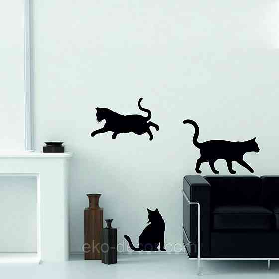 Декоративне настінне Панно «Коти», Декор на стіну 70*55 см. (3шт.), Чорний Київ