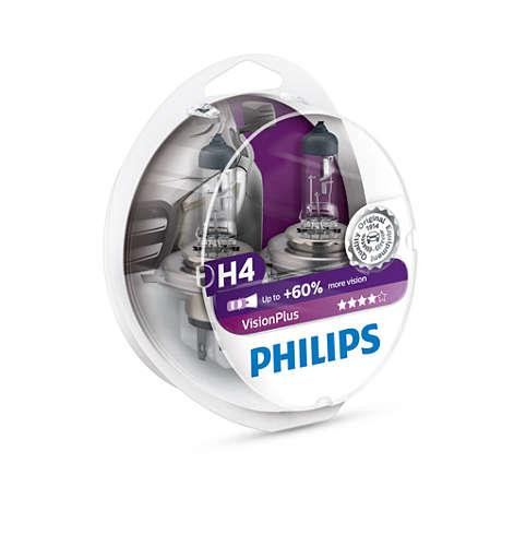 Комплект галогенових ламп PHILIPS H4 12342VPS2 VisionPlus +60% 60/55W 12V P43t (2 шт) Харків - фото 2