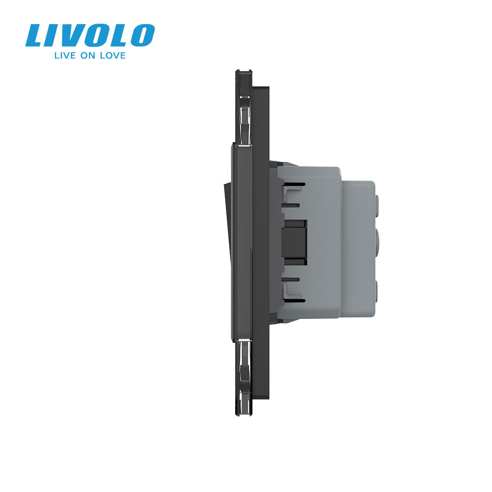 LIVOLO Двоклавішний вимикач (1-1) з розеткою Livolo чорний скло (VL-C7K1/K1/FCTC16A-6BP) Коломия - фото 5