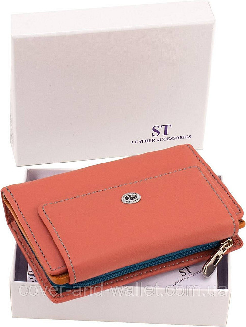 Розовый женский кошелек из натуральной кожи среднего размера с монетницей ST Leather Киев - изображение 7