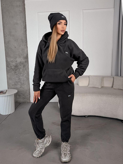 Жіночий стильний теплий костюм із флісу полар із шапкою Графіт, 42/44 Одеса - фото 10