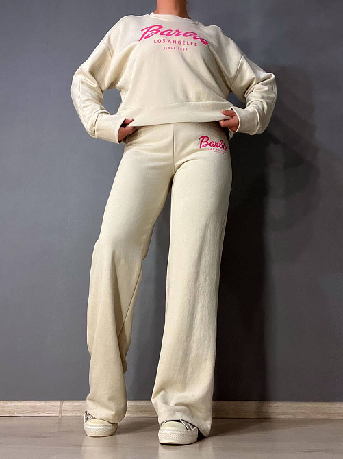 Костюм женский Quzen 485-485 Barbie оверсайз свитшот и брюки палаццо светло бежевый, світло-бежевый, L Киев - изображение 6